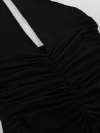 Ruched Halter-Neck Full-Skirt Maxi Dress