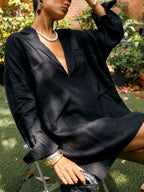 Loose-fit Linen V-neck Shirt Dress