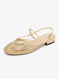 Strappy Patent Leather Flat Sandals – Woven Toe Detail