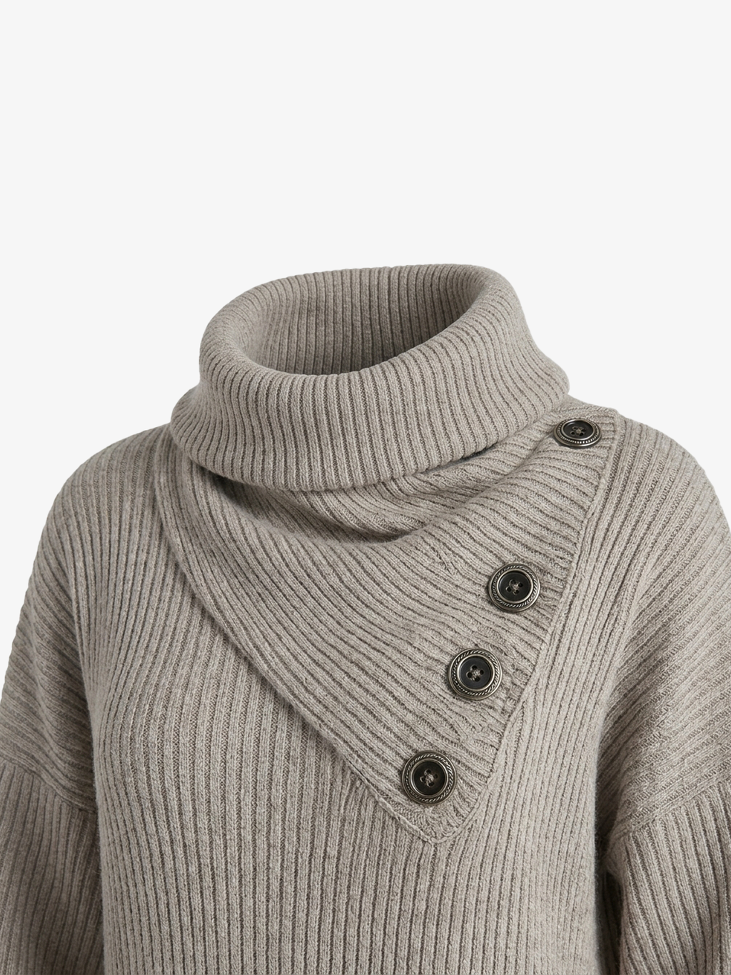 Casual Rib-Knit High-Neck Pocket Dress