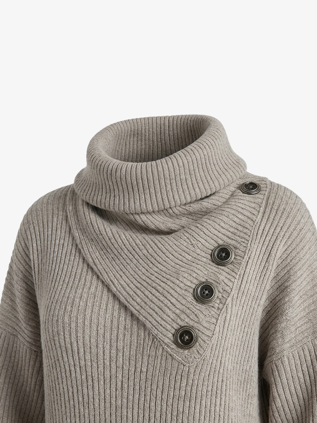 Casual Rib-Knit High-Neck Pocket Dress