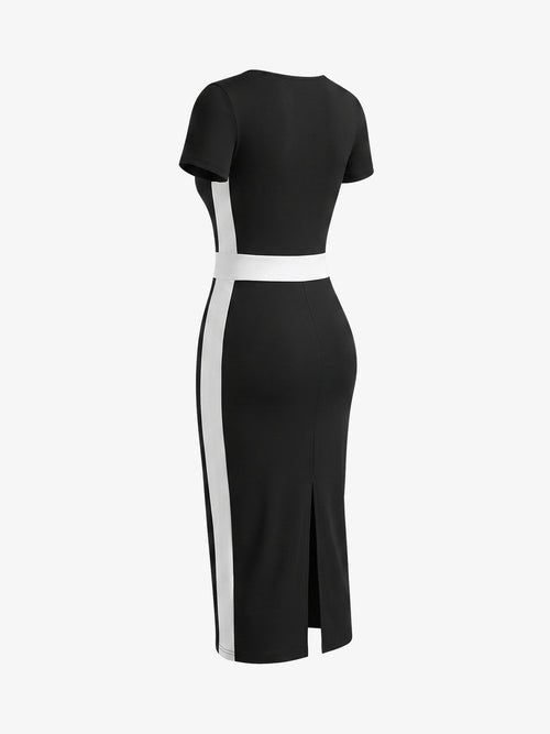 Farbblock Etui-Bodycon-Kleid