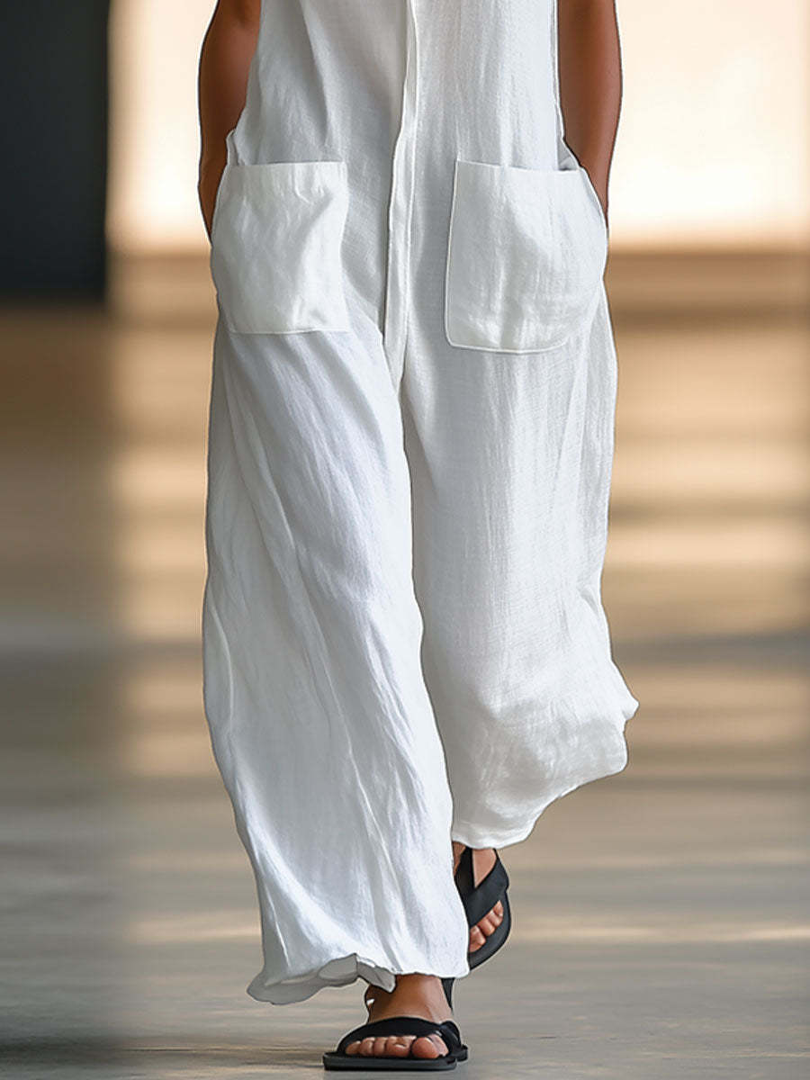 Deep V-Neck Sleeveless Maxi Jumpsuit