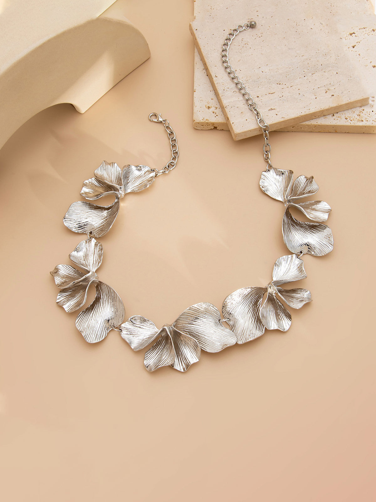 Metallic-finish Floral Collarbone Necklace