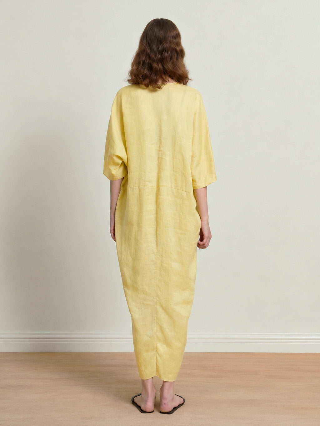 Linen V Neck Midi Dress