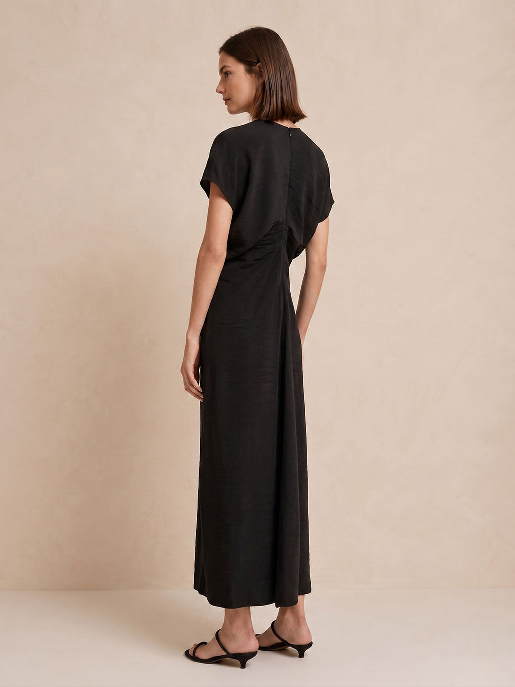 Ruched Waist Textured Linen Dress