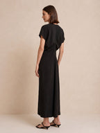 Strukturiertes Leinenkleid mit geraffter Taille