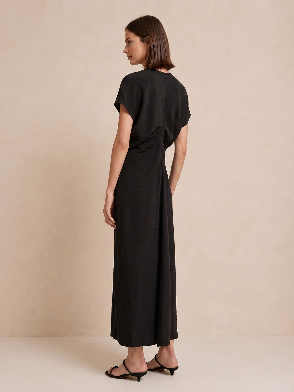 Ruched Waist Textured Linen Dress
