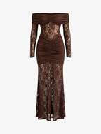 Lace Patchwork Long Sleeve Mermaid Maxi Dress