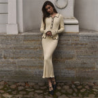 Abito midi in maglia con colletto a balze alla francese