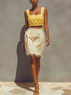 Leinenmischung Neckholder Crop Top & Fransiger Minirock Set - Boho Sommer Outfit für Damen
