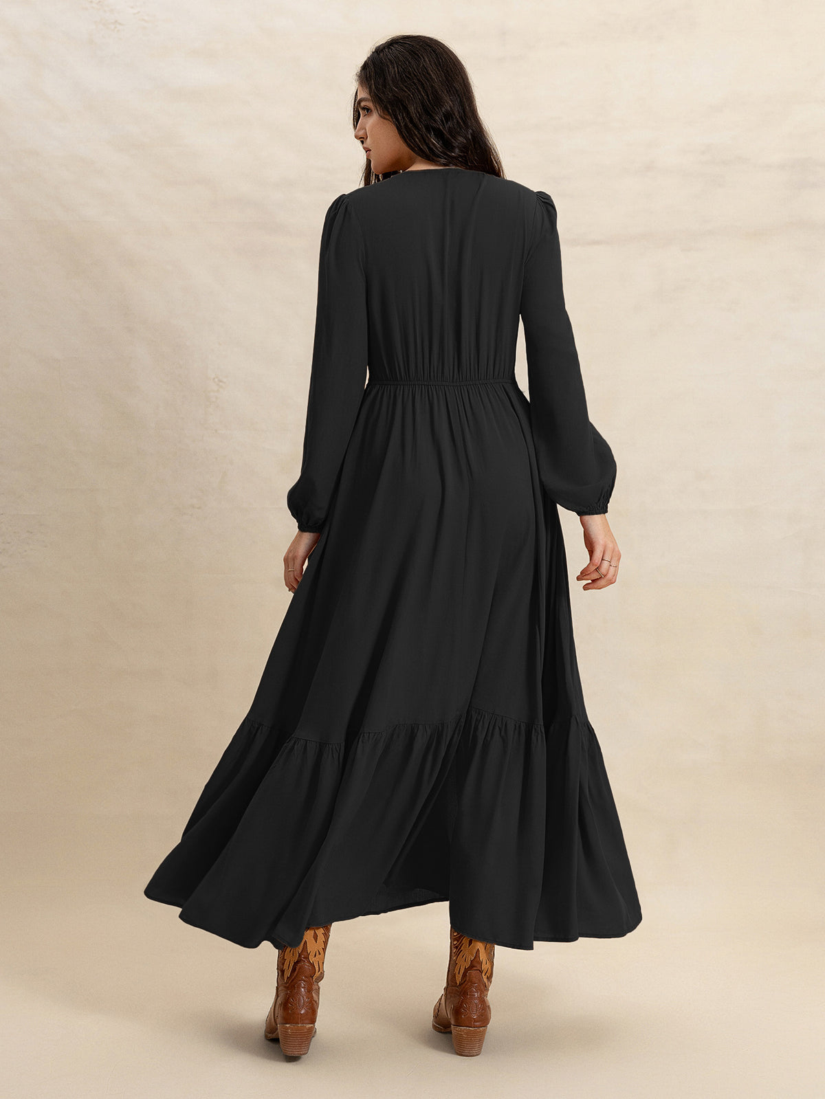 Lace V-Neck Slit Flowy Maxi Dress