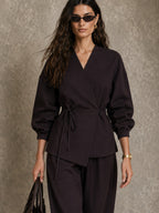 Wrap Top Wide-Leg Pants Set