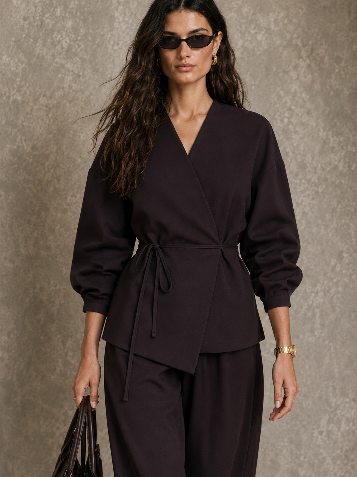 Wrap Top Wide-Leg Pants Set