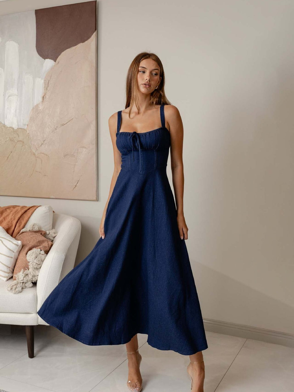 Denim A Line Midi Dress