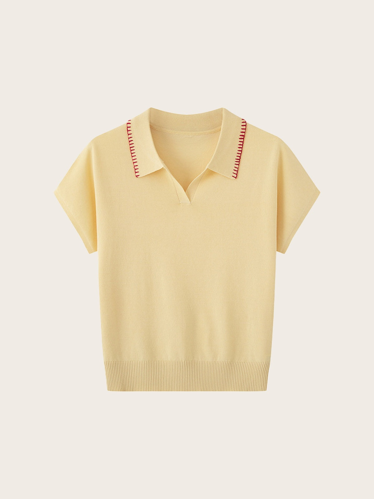 Contrast Stitch Knit Polo Top