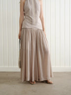Button-Trim Gathered Midi Skirt