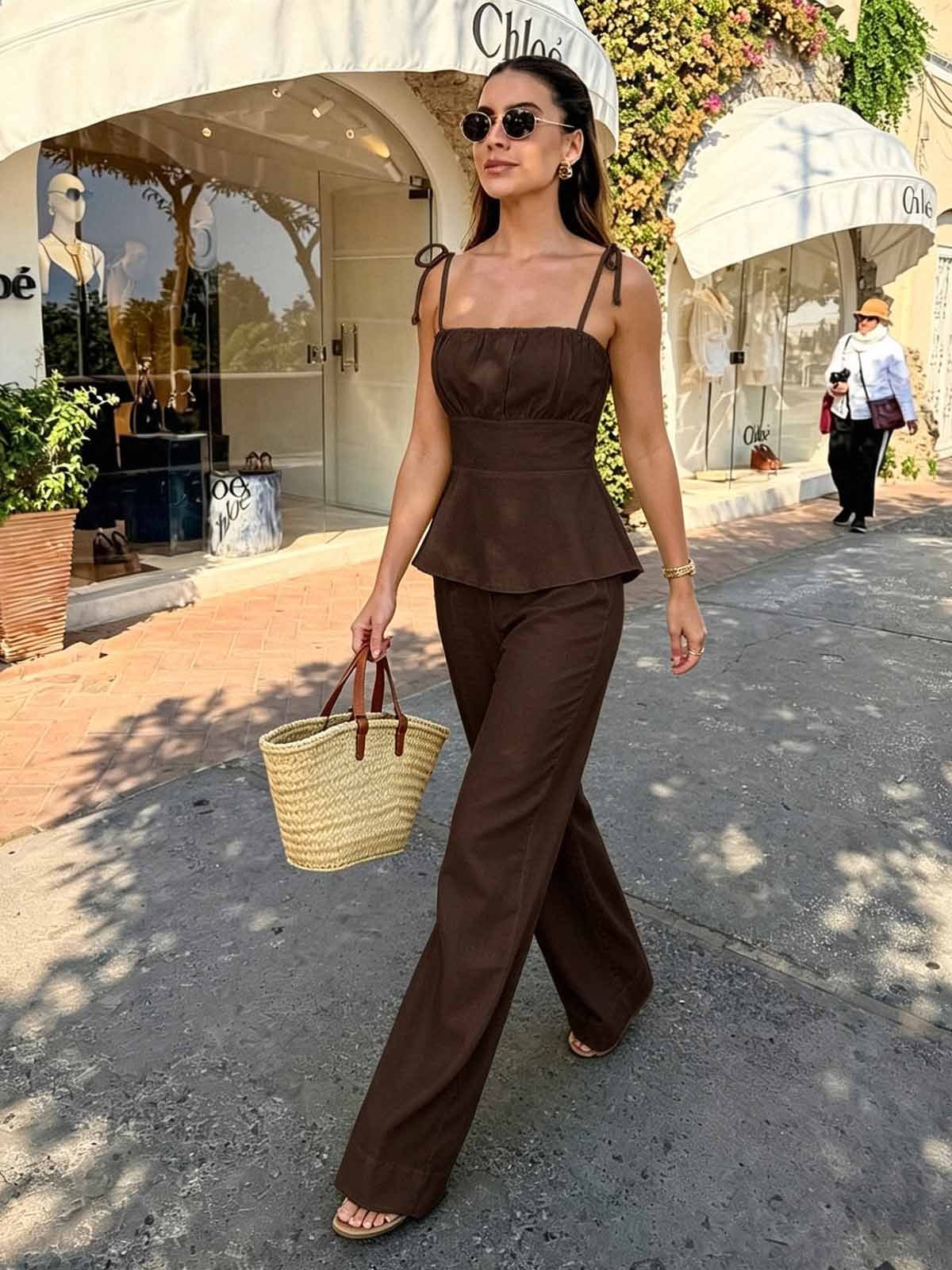 Ruffle Hem Straight Leg Two Piece Set