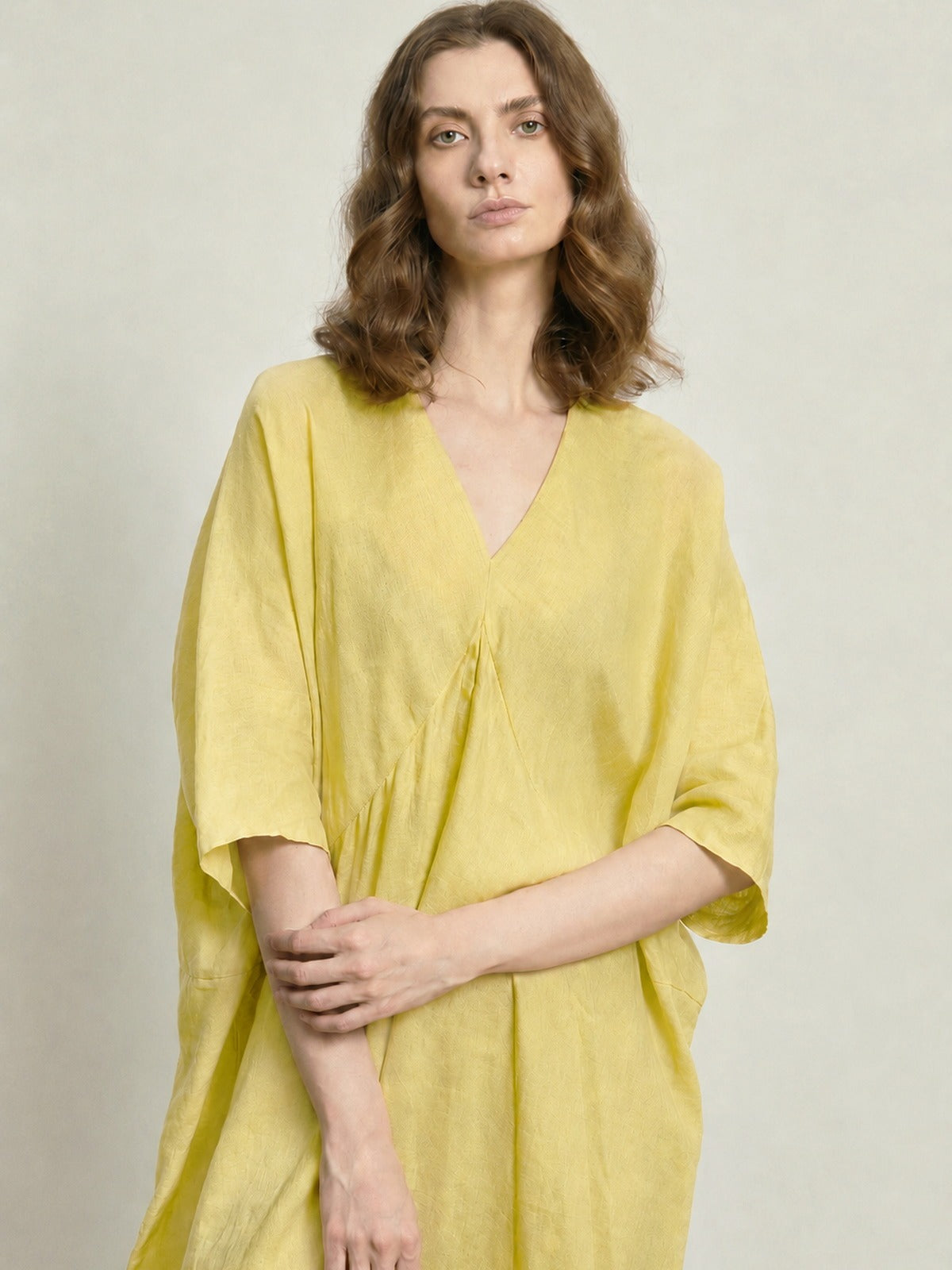 Linen V Neck Midi Dress