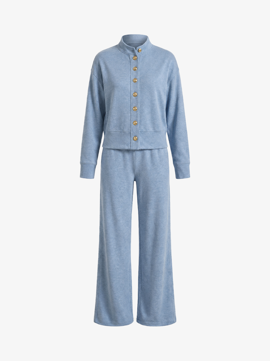 Stand Collar Zip Sweatshirt & Wide-Leg Pants Set