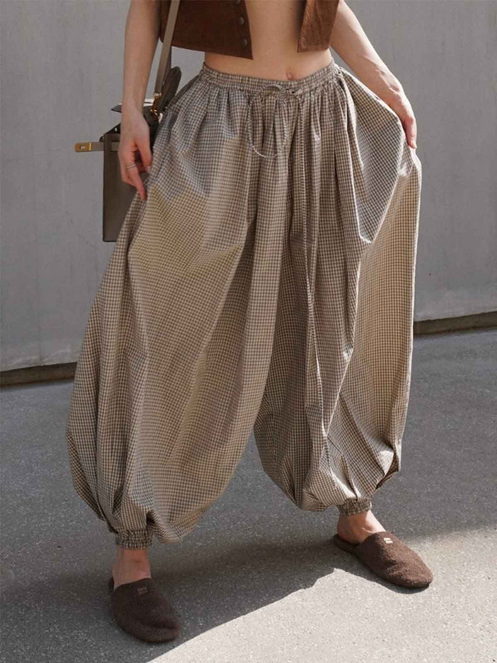 Gingham High Waist Harem Pants