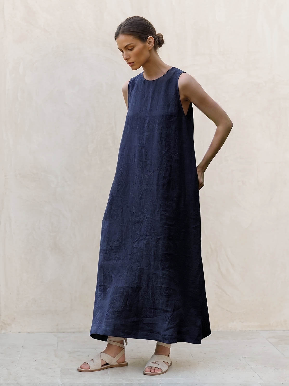 Open Back Draped Linen Dress