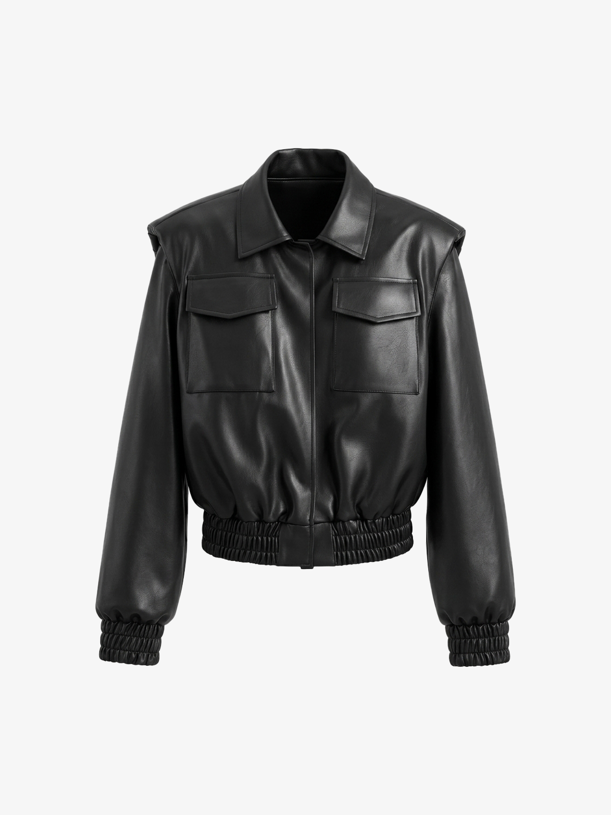 Snap-Button Slim PU Leather Jacket