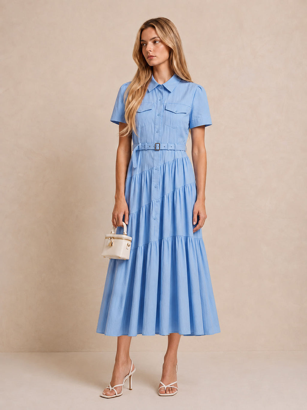 Tiered Cotton Linen Shirt Dress