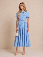 Tiered Cotton Linen Shirt Dress