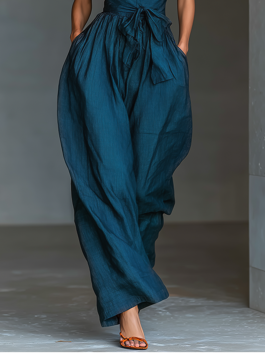 Halter Wrap Tie Waist Wide Leg Jumpsuit