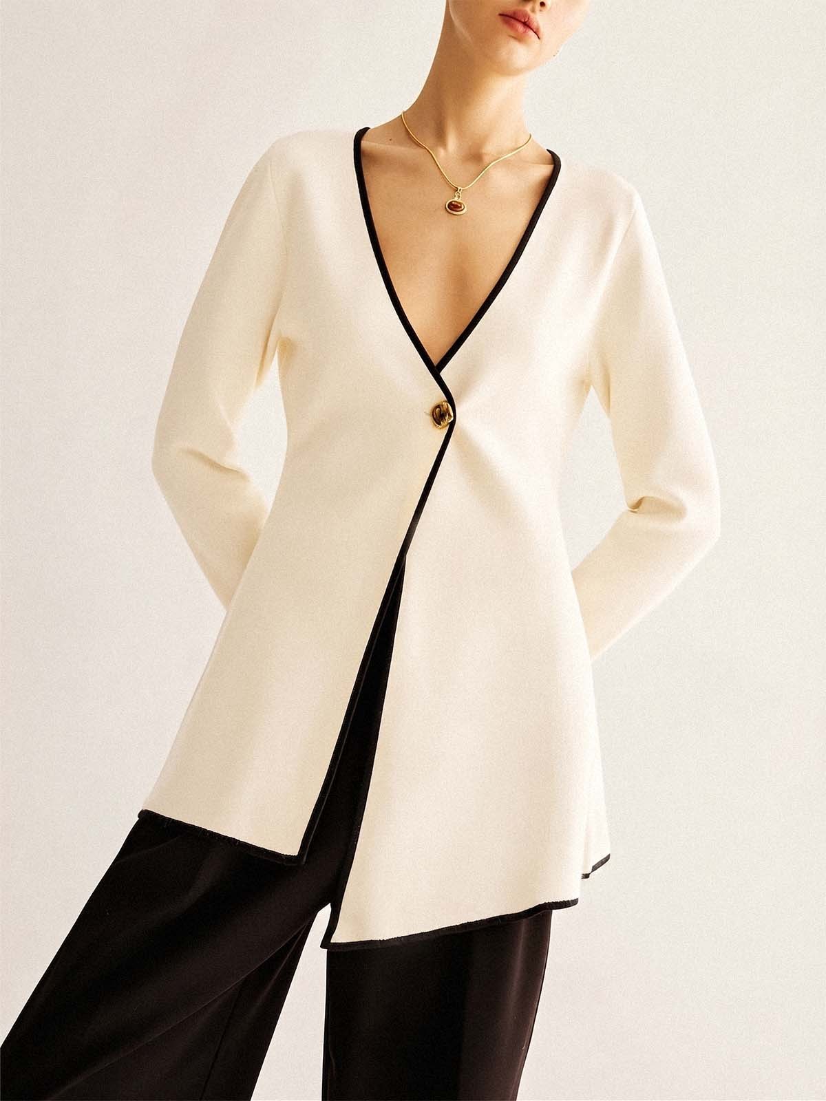 Deep V Neck Knit Cardigan