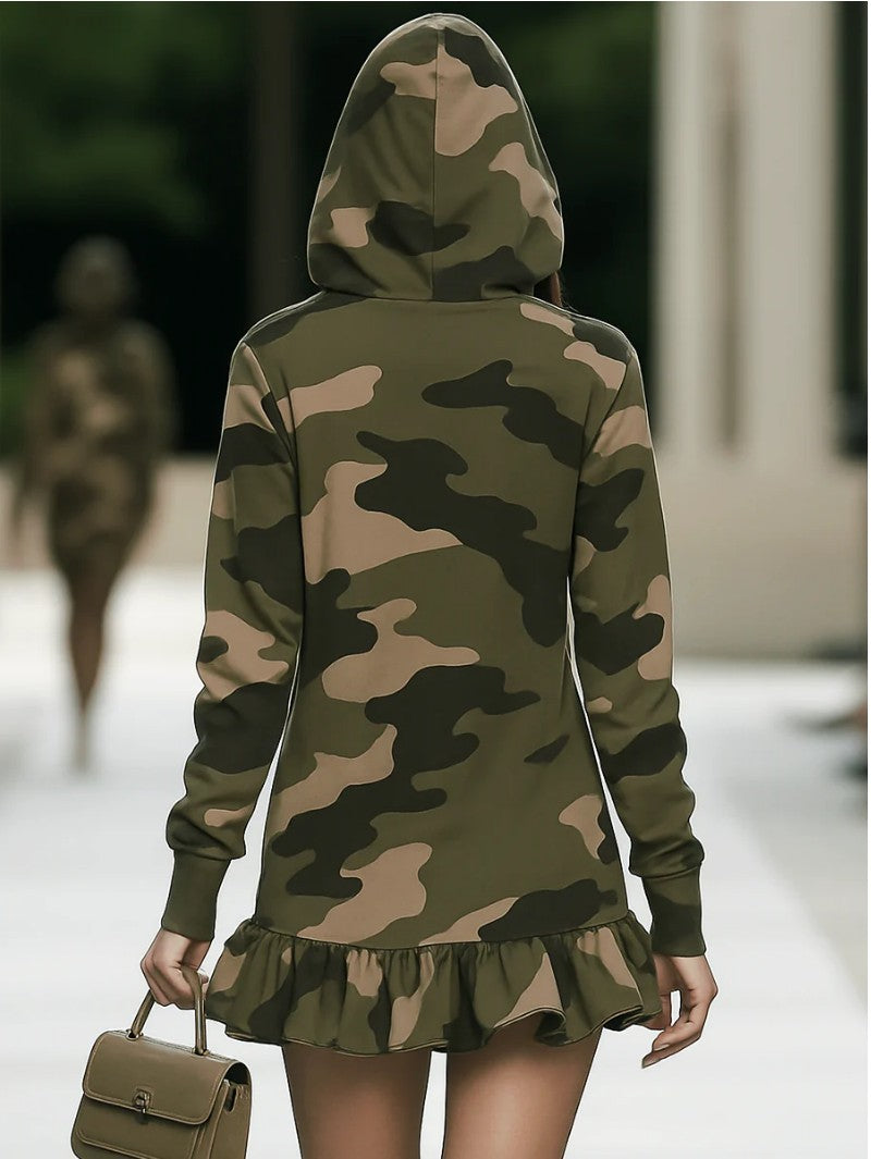 Cotton Camouflage Hoodie Dress
