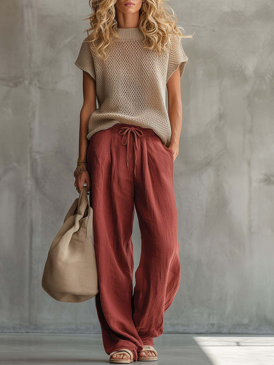 High Waist Drawstring Loose Fit Casual Pants