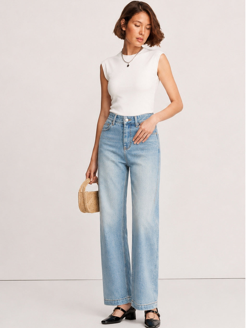 Front Seam Wide-Leg Jeans