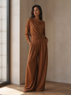 Asymmetrical Wrap Wide-Leg Jumpsuit