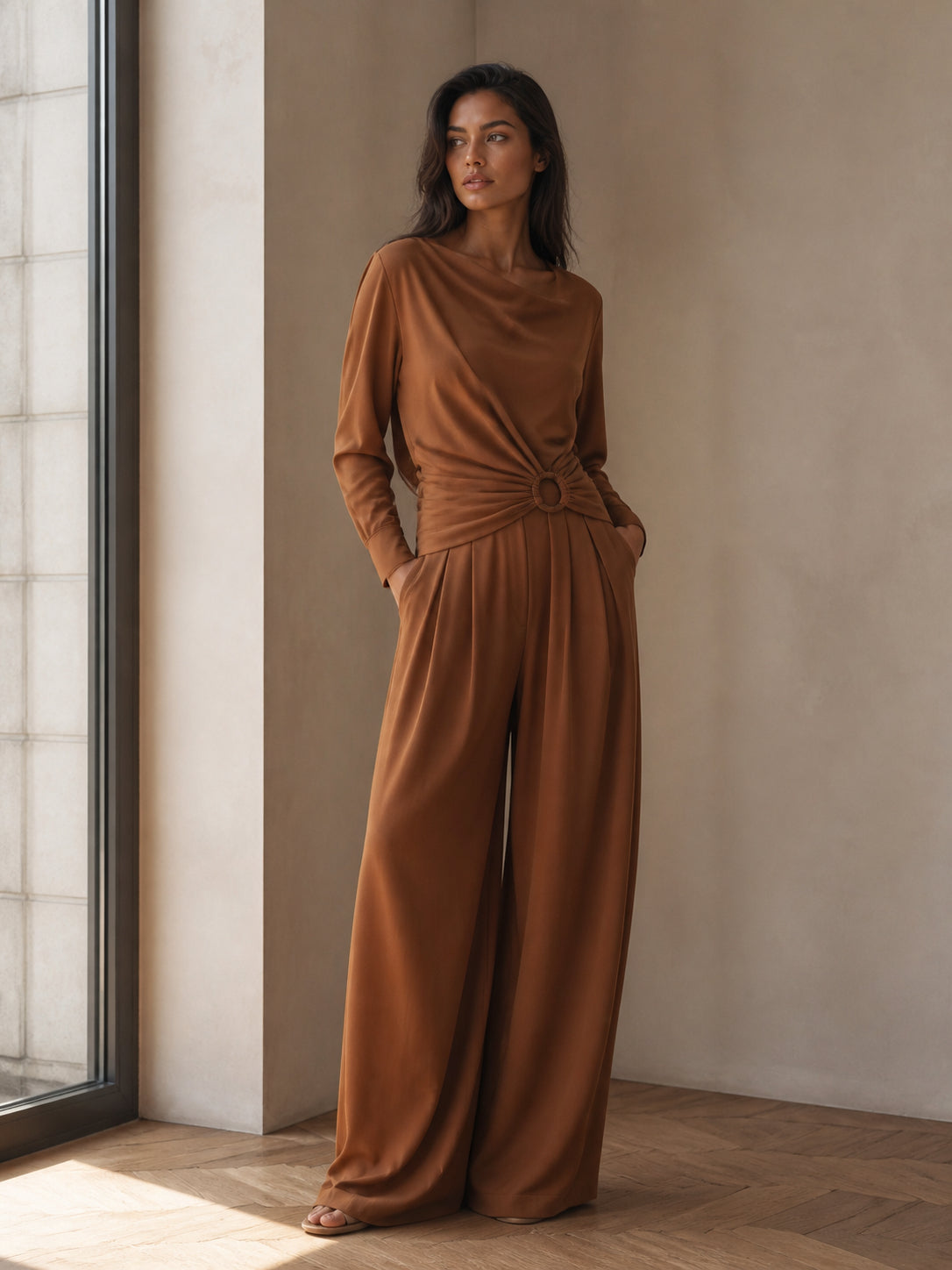 Asymmetrical Wrap Wide-Leg Jumpsuit