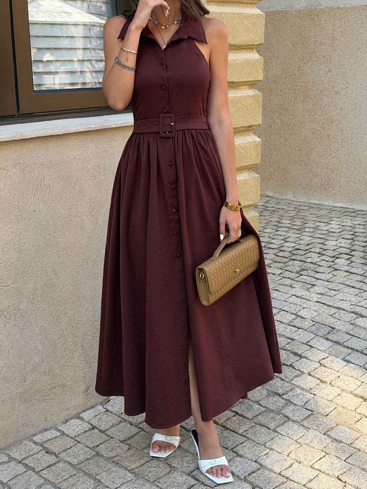 Vintage Line Collared Waist Dress