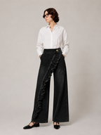 Asymmetrische Rüschen-Jeanshose