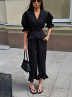 Puff Sleeve Wide Leg Two Piece Set