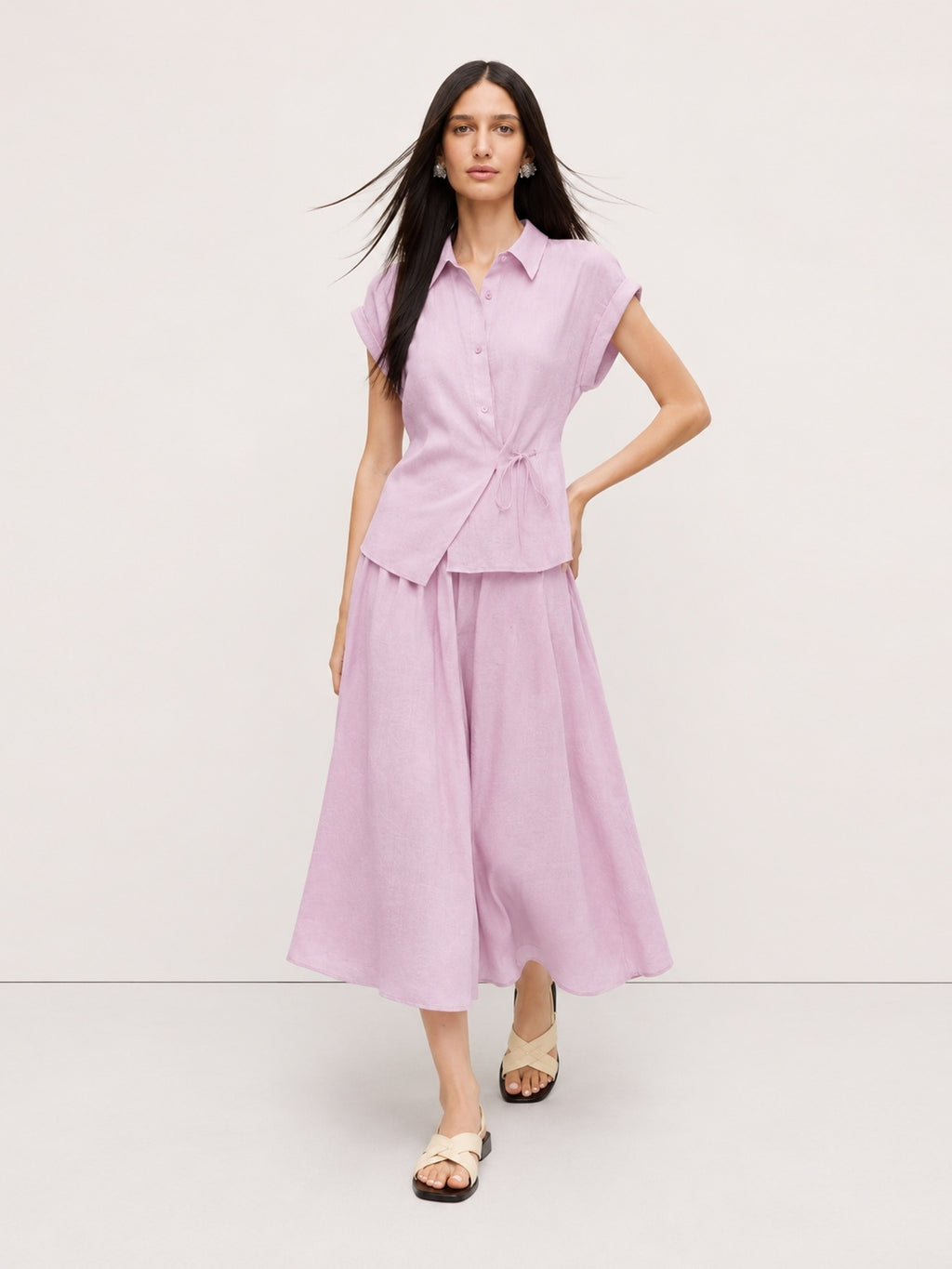 Tie-Waist Shirt And Full Midi Skirt Set