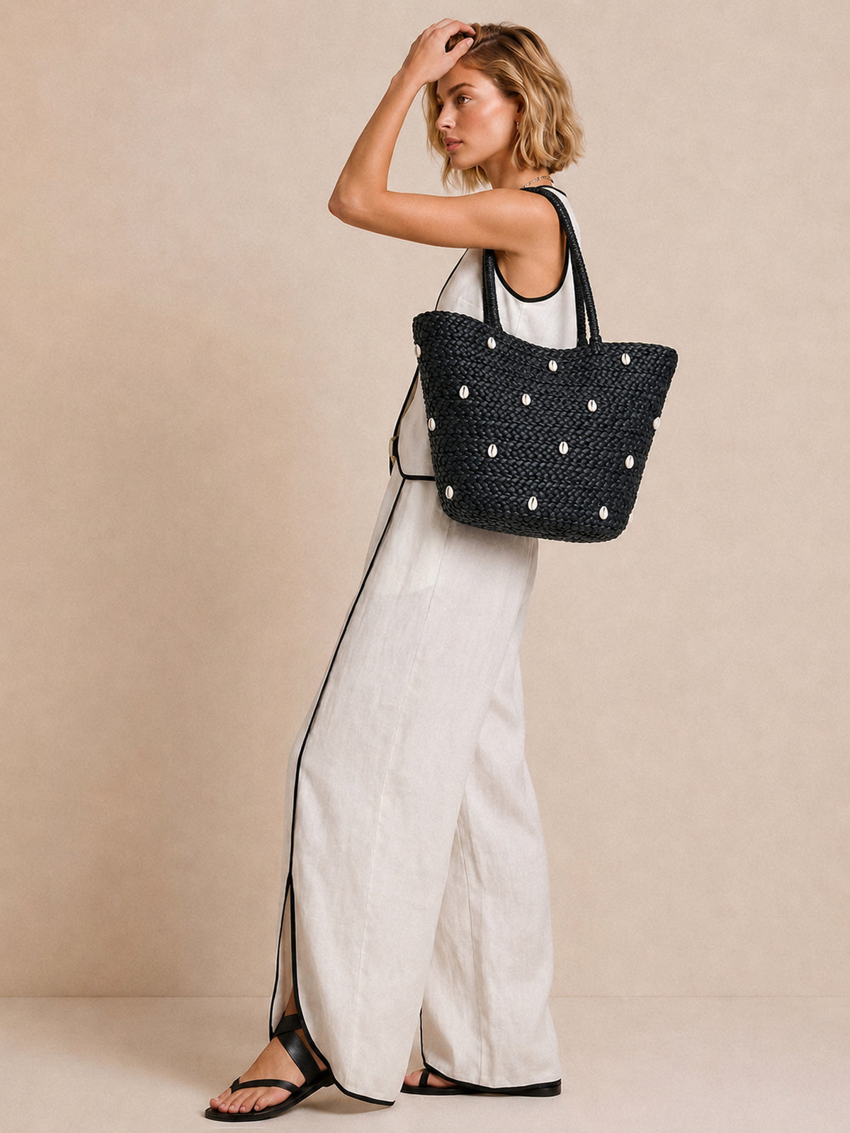Contrast Trim Top and Wide Leg Pants Set