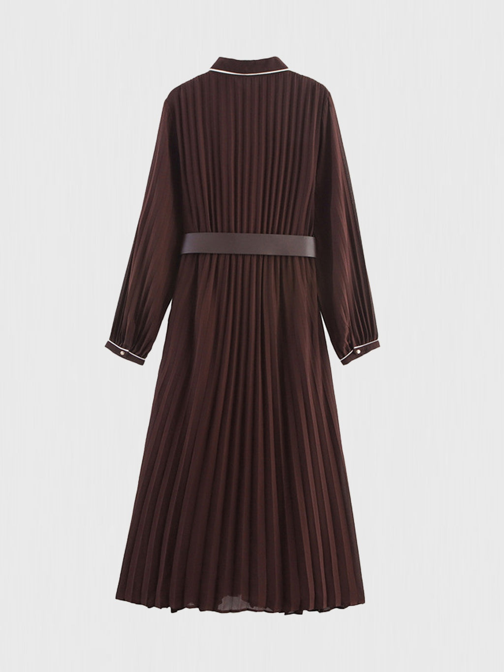Pleated Belted Maxi Shirt Dress