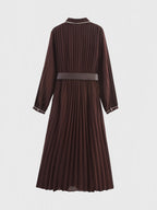 Pleated Belted Maxi Shirt Dress