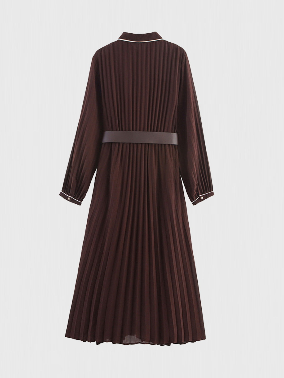 Pleated Belted Maxi Shirt Dress