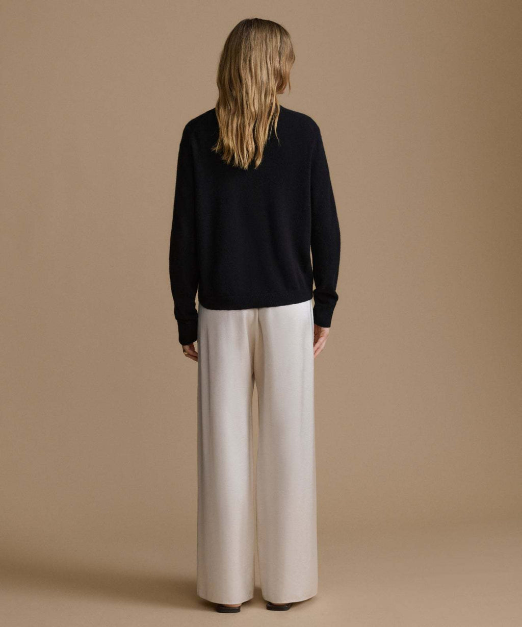 Soft Knit V-Neck Sweater with Relaxed Fit and Wide Leg Trousers Set