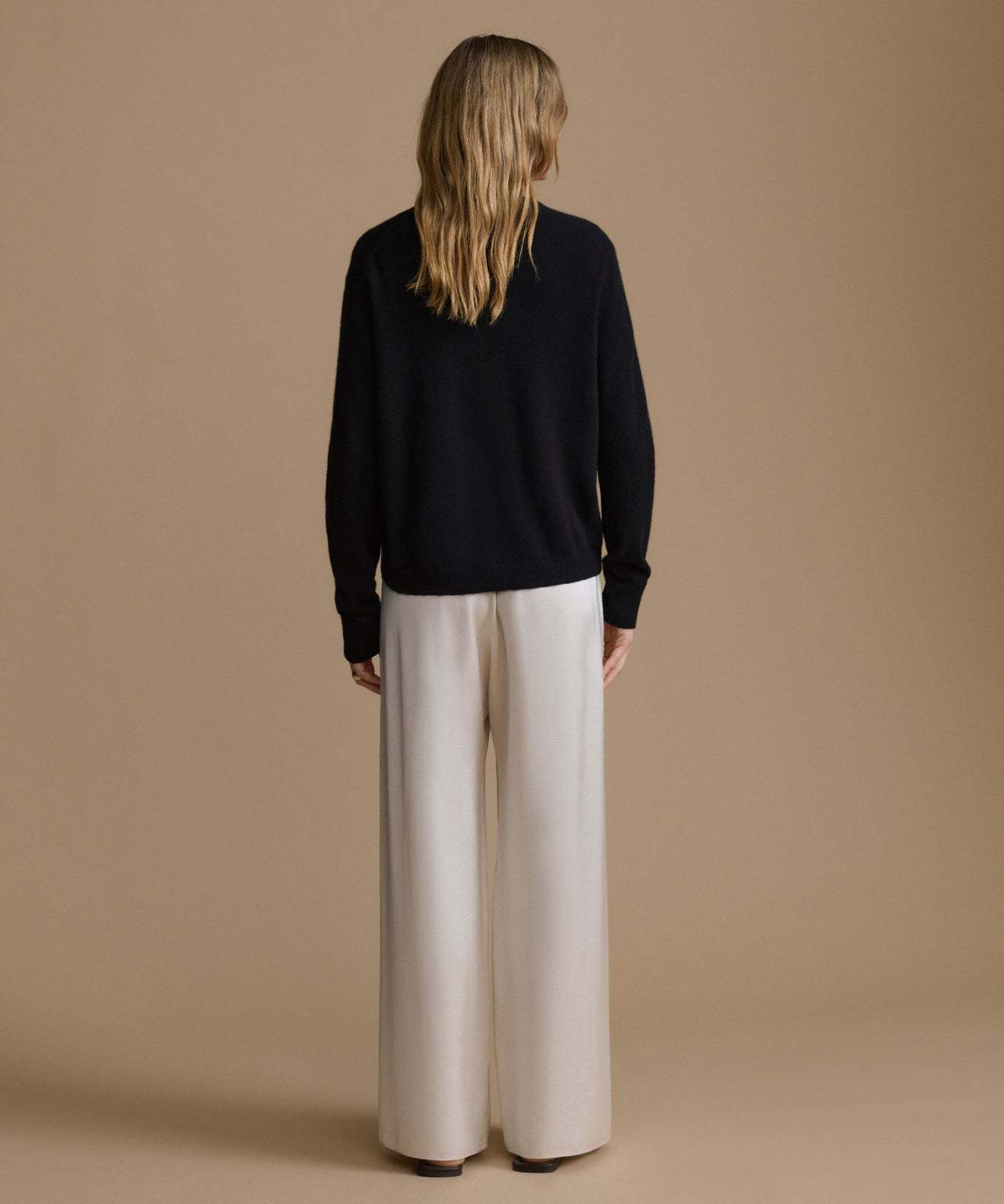 Soft Knit V-Neck Sweater with Relaxed Fit and Wide Leg Trousers Set