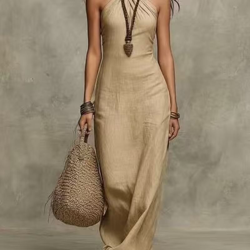 Cross Halter Neck Fitted Maxi Dress