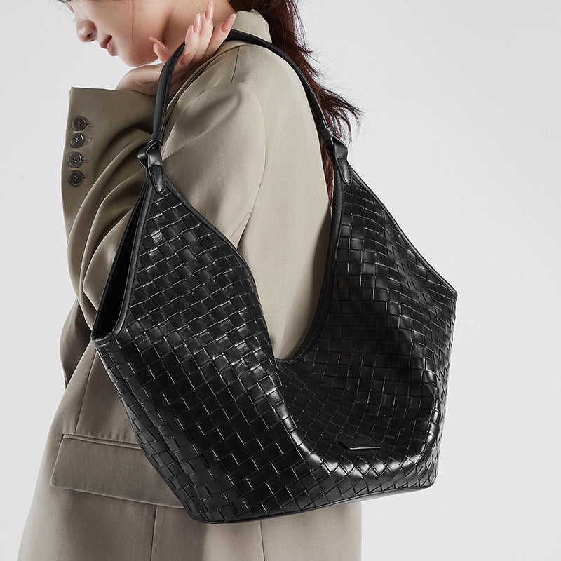 Woven Cowhide Leather Tote Bag