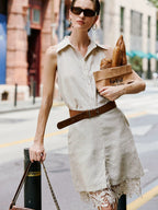 Patchwork Hollow-Out Lace Tencel-Linen Skirt