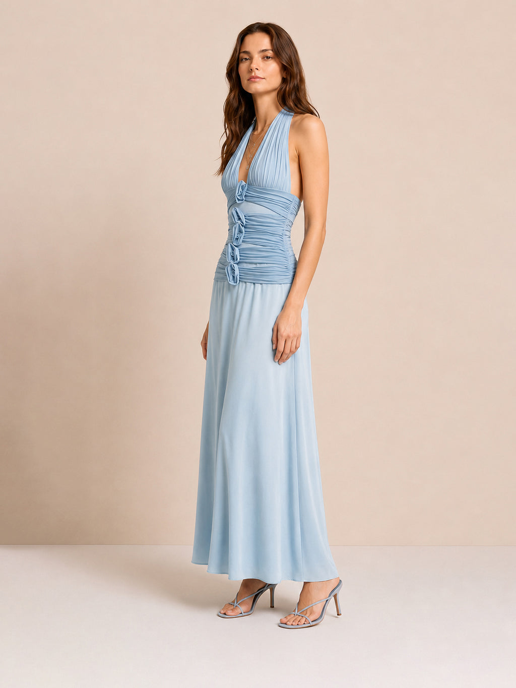 3D Floral Halter Maxi Dress